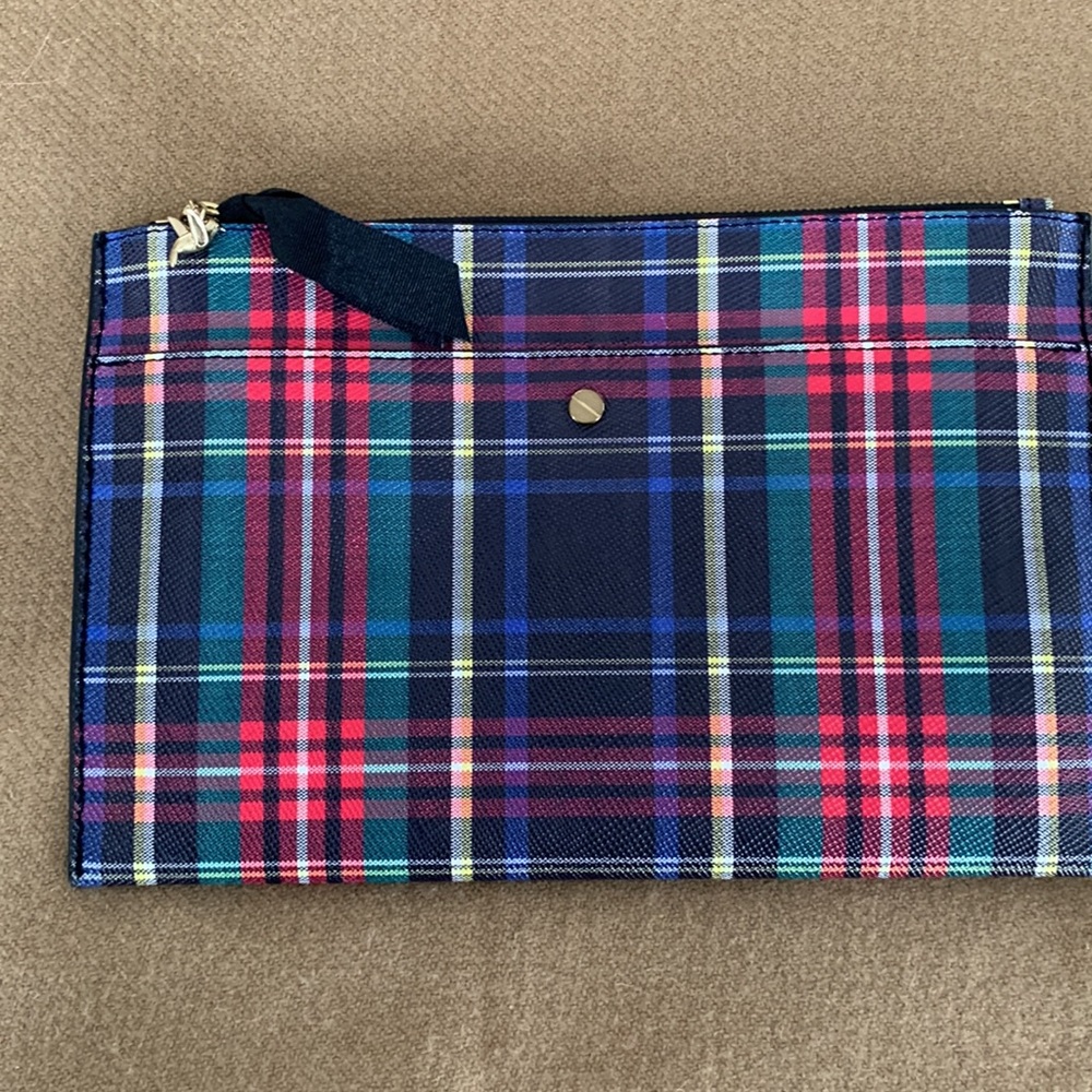 J Crew Large Leather Clutch Stewart Plaid NWT